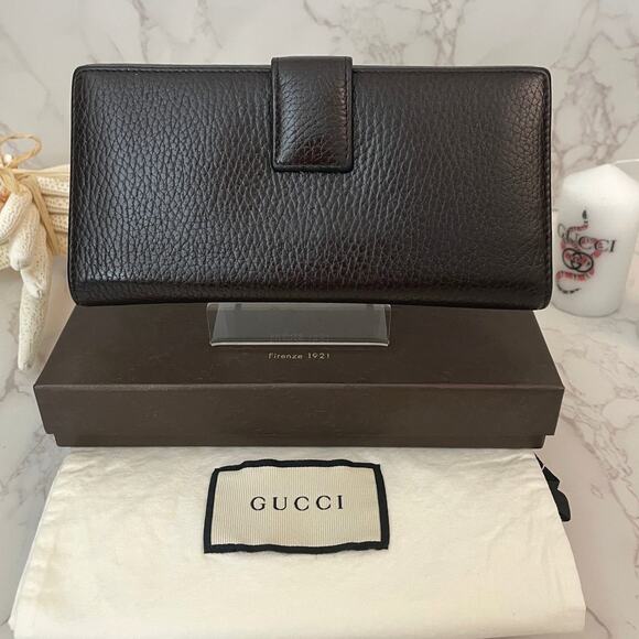 GUCCI Full Inclusion Brown Interlocking GG Studded Leather Long Wallet EUC - Picture 4 of 13